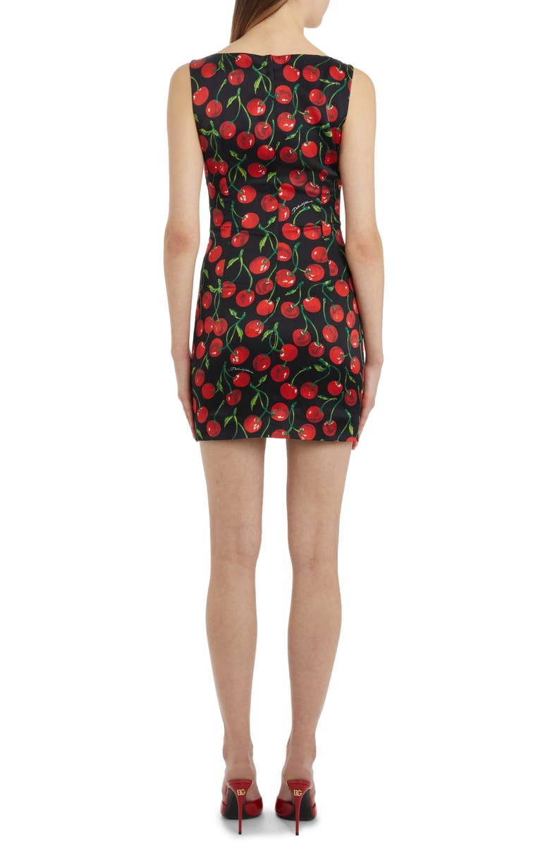 Dolce&Gabbana Cherry Print Stretch Silk Minidress, Alternate, color,