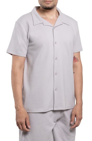 Shop Spring + Mercer Classic Fit Textured Knit Camp Shirt In Gray