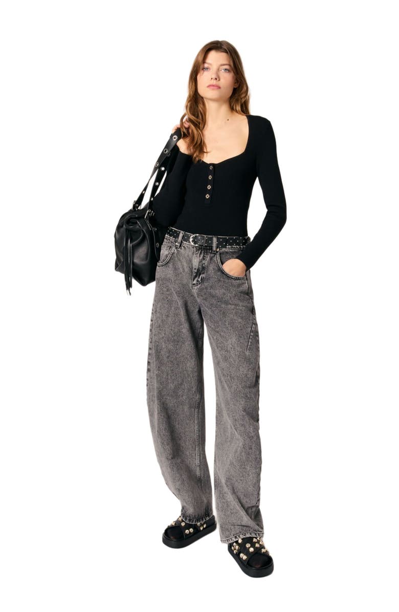 maje Low-neck rib knit sweater, Main, color,