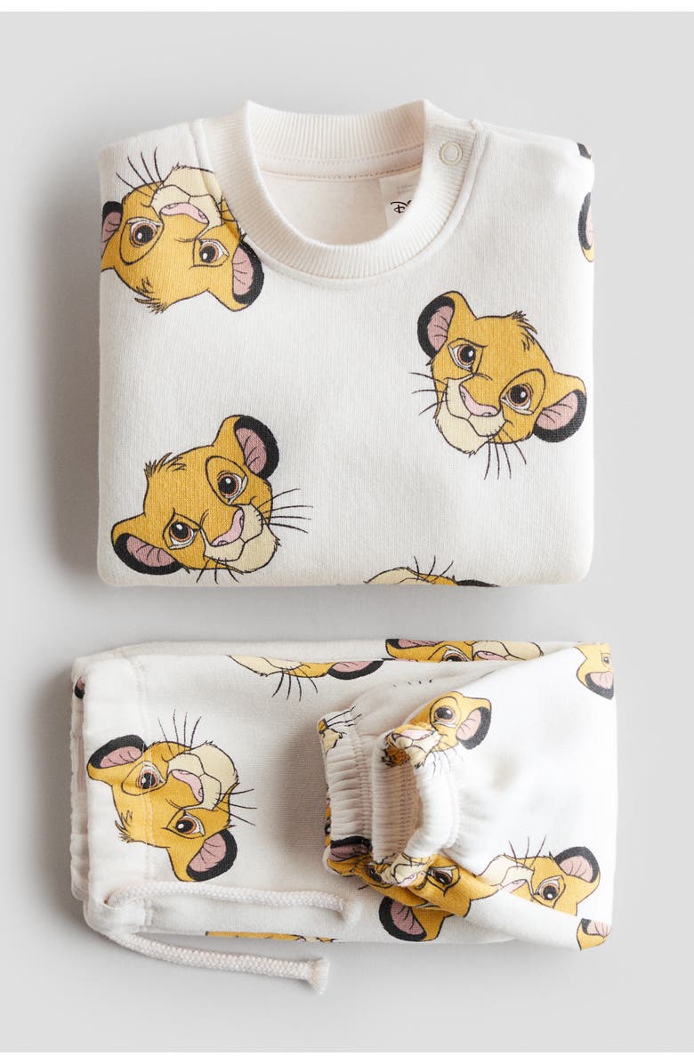 H&M 2-piece Printed Sweatshirt Set, Alternate, color, Cream/The Lion King