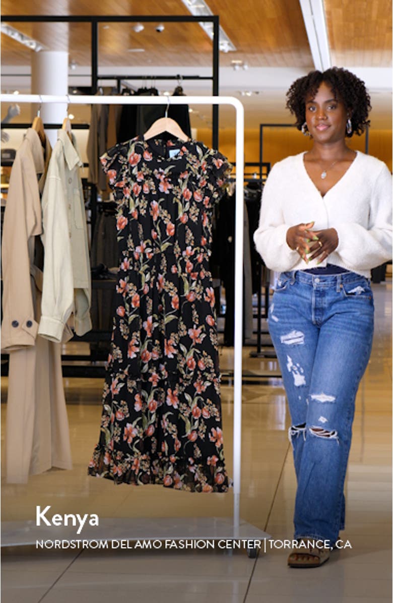 Floral Flutter Sleeve Midi Dress, sales video thumbnail