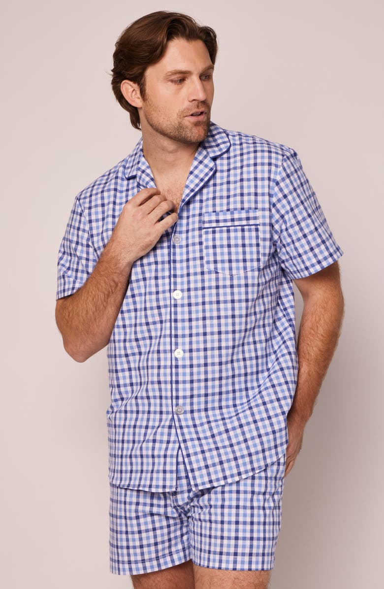 Petite Plume Royal Blue Cotton Gingham Check Short Pajamas, Alternate, color, 
