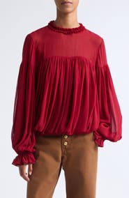 Ulla Johnson Pearl Long Sleeve Silk Chiffon Top
