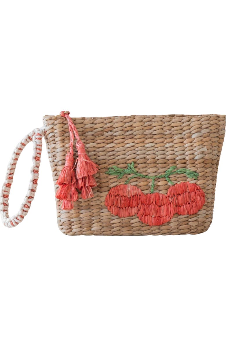 LIKHA Tomato Embroidered Straw Pouch, Main, color,