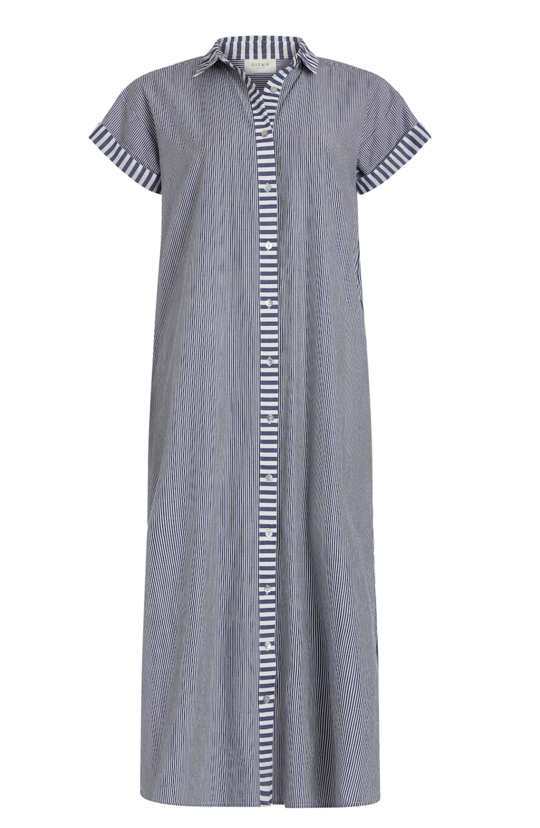 SITANO Riga Short Sleeve Striped Midi Dress Cover-Up, Alternate, color, Navy Stripes