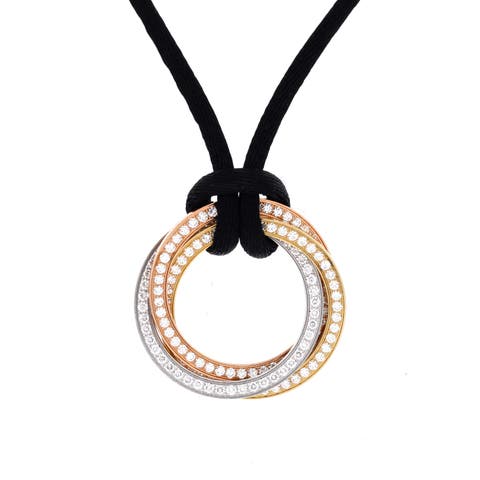 Trinity on Cord Necklace Silk Cord with 18K Tricolor Gold and Pave Diamonds Medium