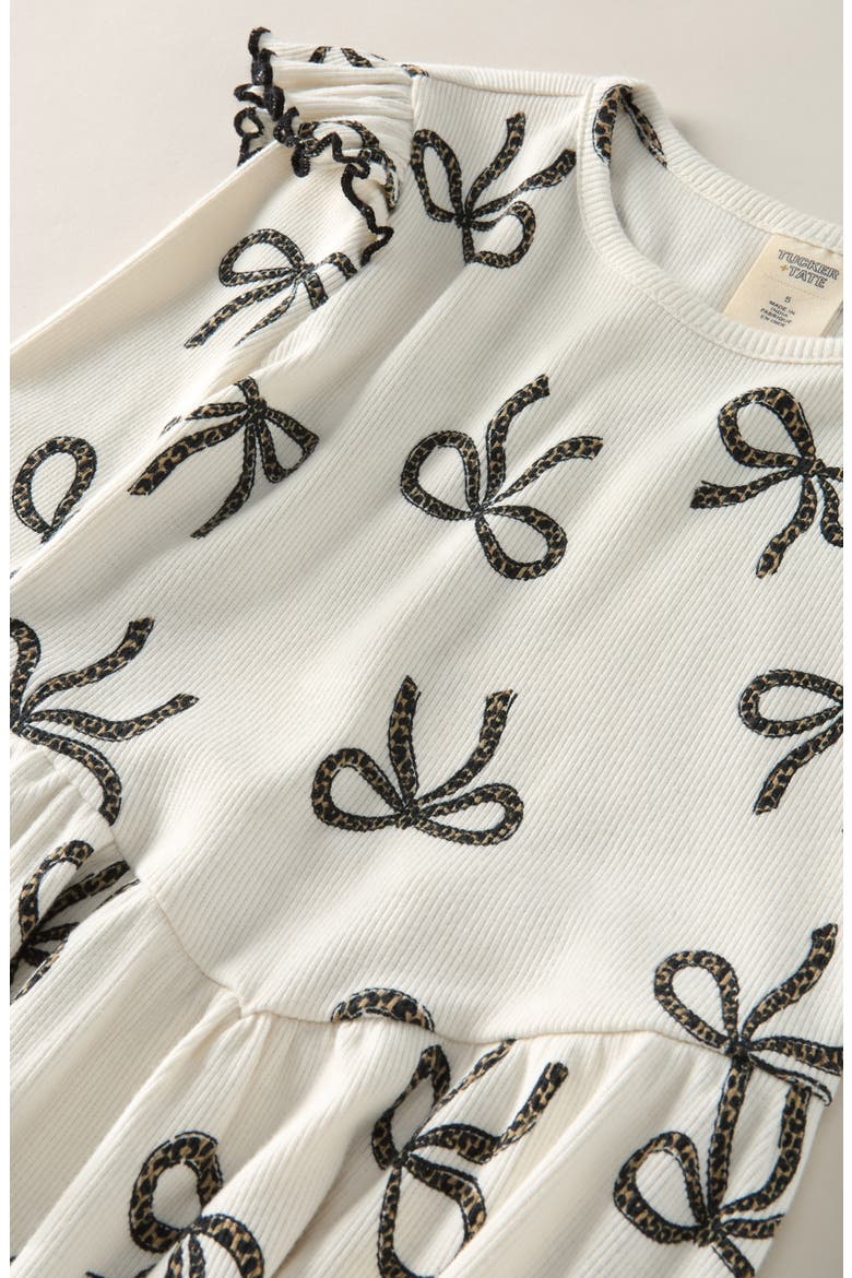 Kids' Ribbed Ruffle Dress, Alternate, color, IVORY TOFU LEOPARD BOWS