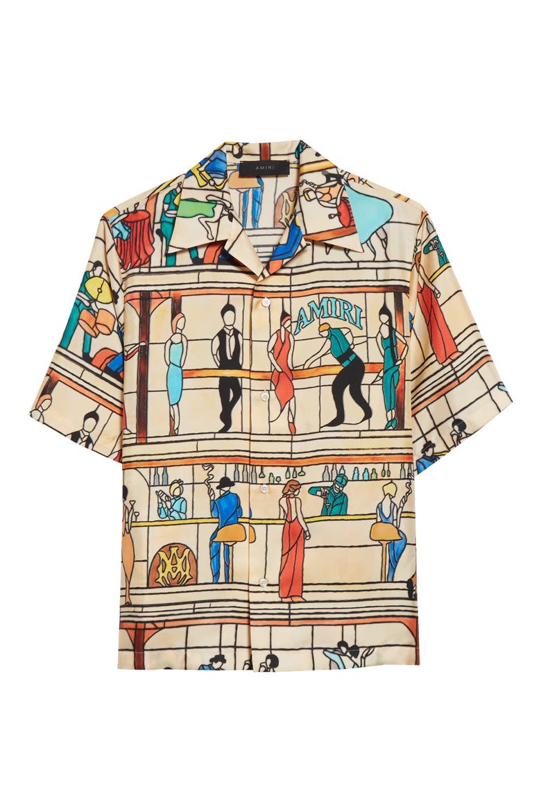 Pool Hall Print Camp Shirt, Alternate, color, SAND