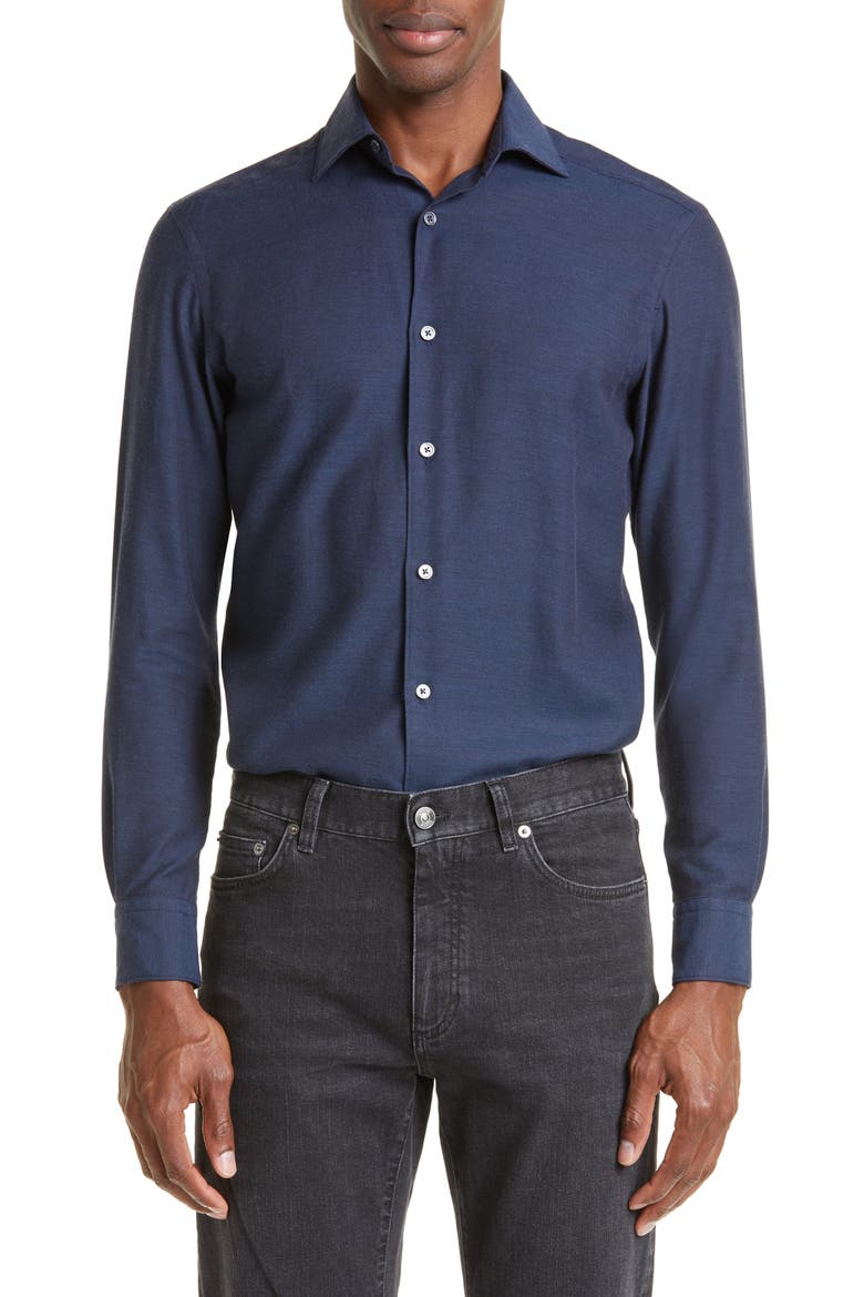Cashco Cotton & Cashmere Button-Up Shirt, Main, color, BLUE