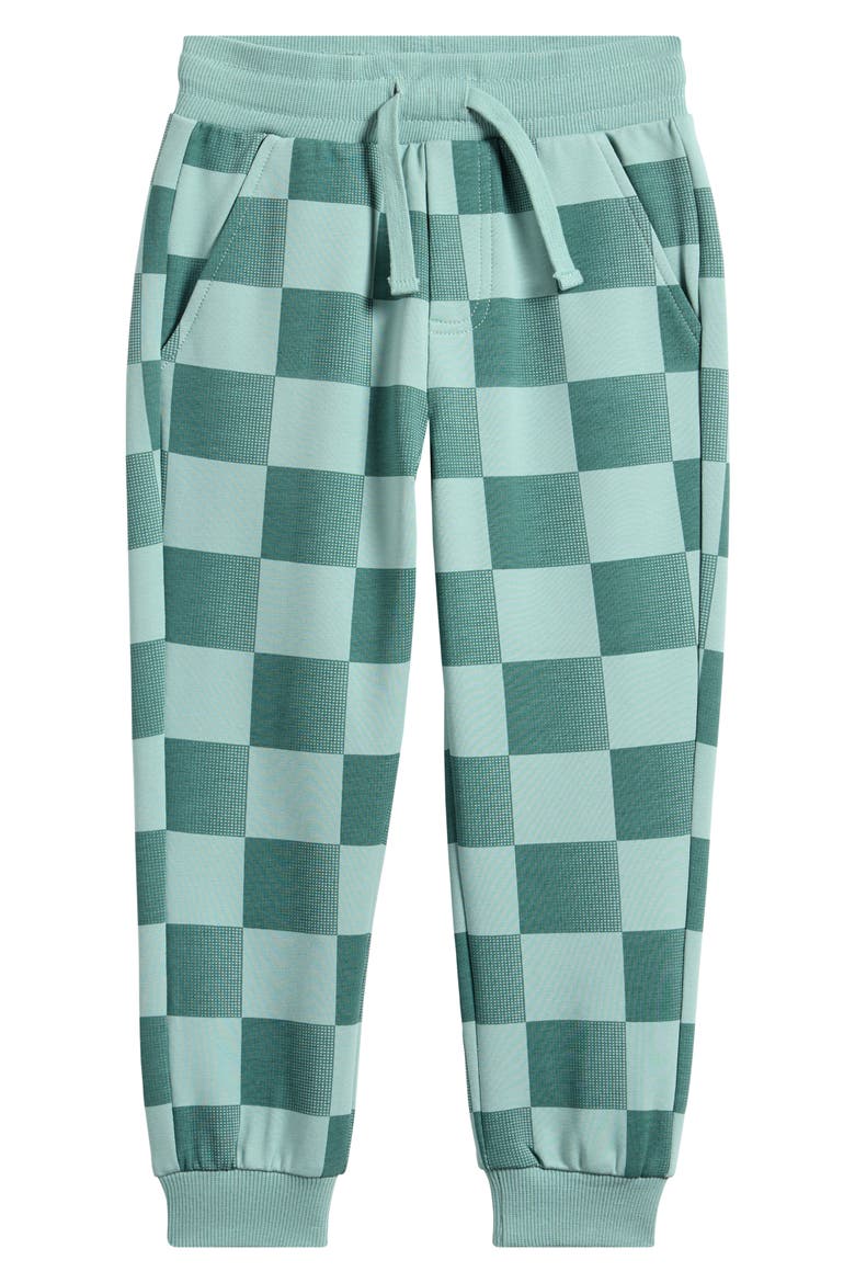 Kids' Checkerboard Stretch Cotton Sweatpants, Main, color, LIGHT TURQUOISE