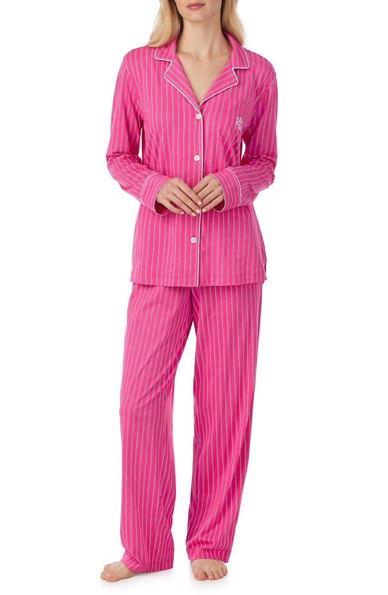 Lauren Ralph Lauren Print Cotton Blend Pajamas, Main, color, Pink Stripe