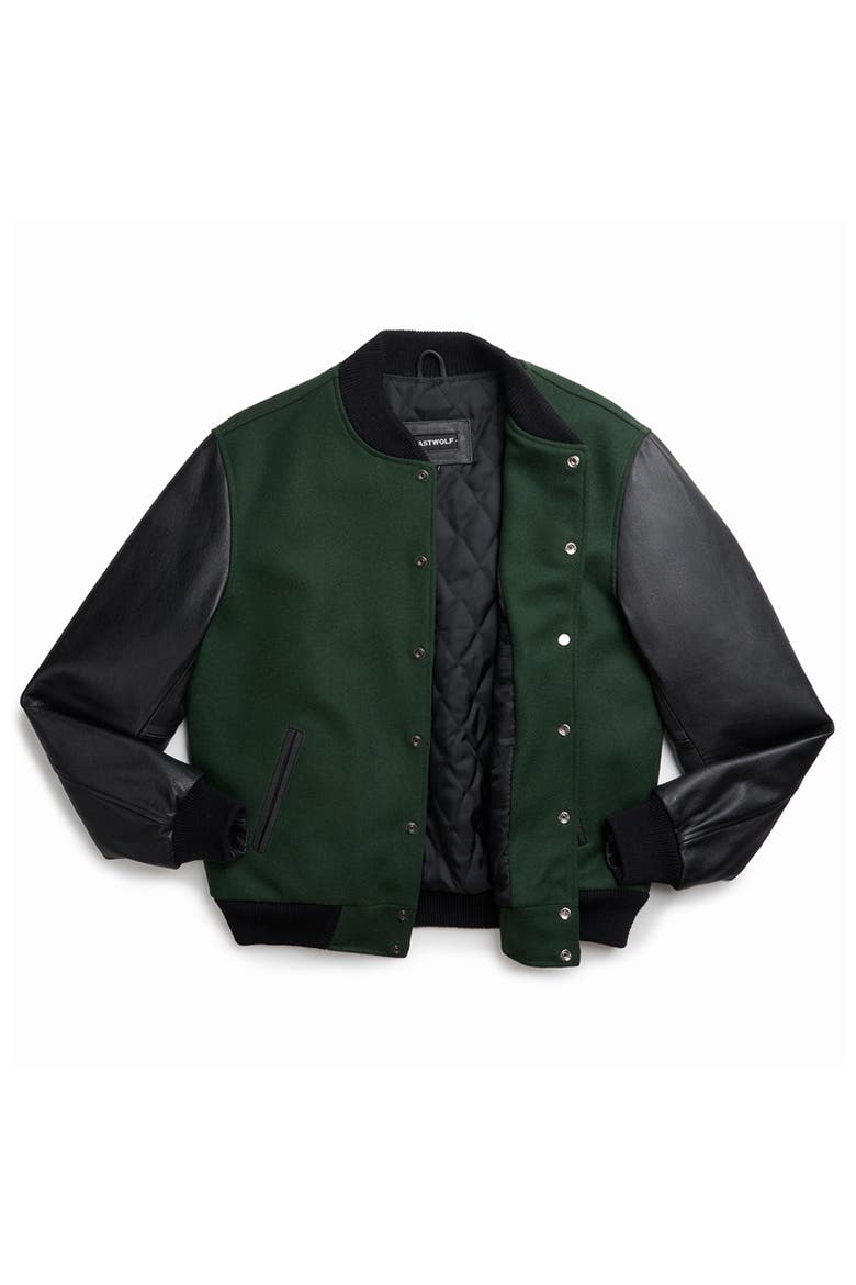 PINE VARSITY JACKET, Alternate, color, Green / Black