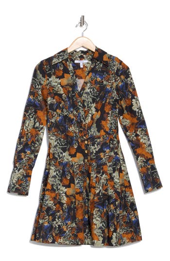Derek Lam 10 Crosby Laney Long Sleeve Pleated Dress In Copper Multi