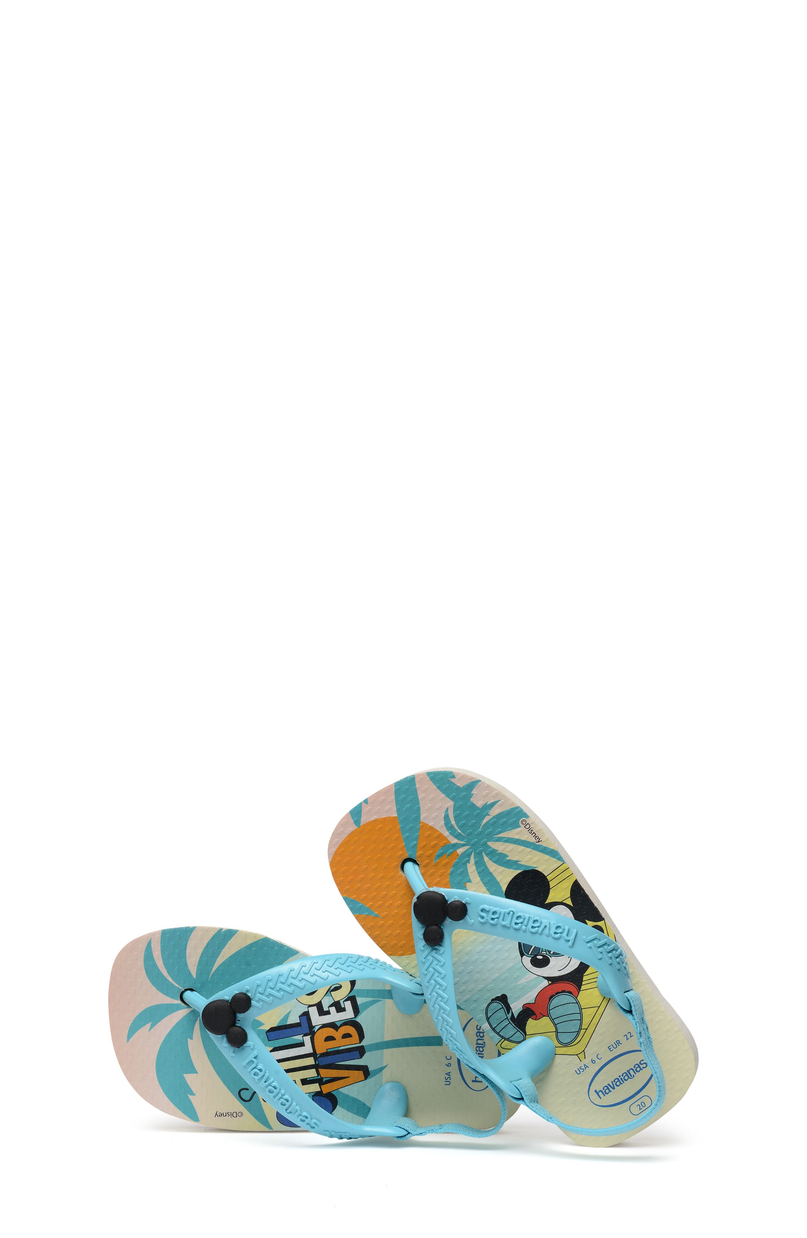 Baby Disney Classics Flip Flop, Alternate, color, BEIGE STRAW/BLUE