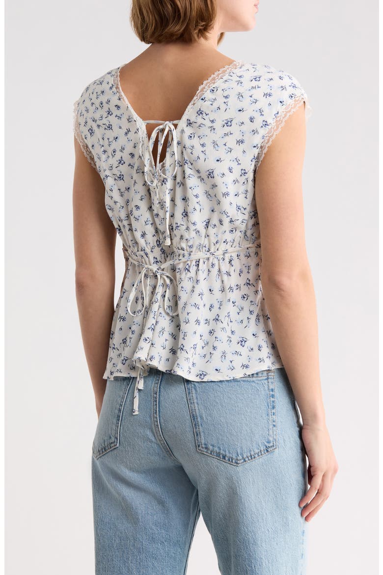 Lace Trim Sleeveless Surplice Top, Alternate, color, IVORY- BLUE I CLARE DITSY