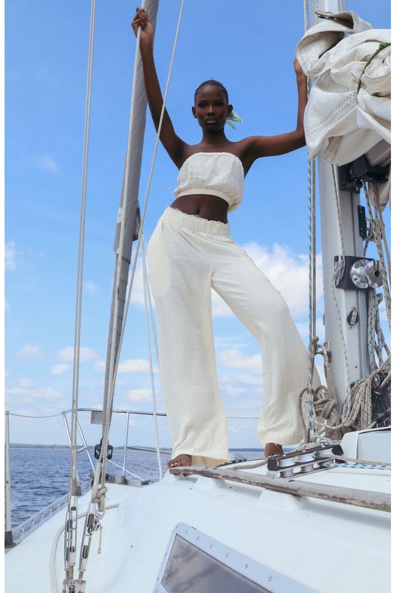 Crinkle Cotton Gauze Wide Leg Pants, Alternate, color, CREAM