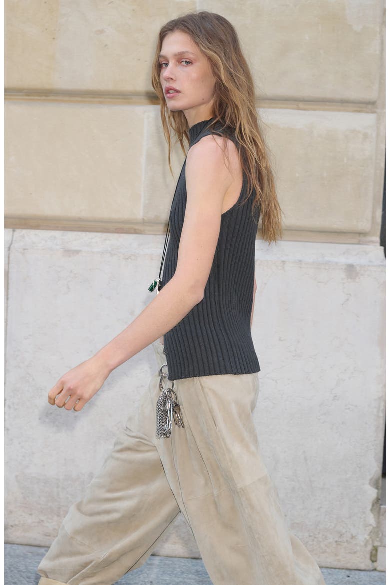 Cutout Sleeveless Cotton Blend Rib Top, Alternate, color, CHARCOAL
