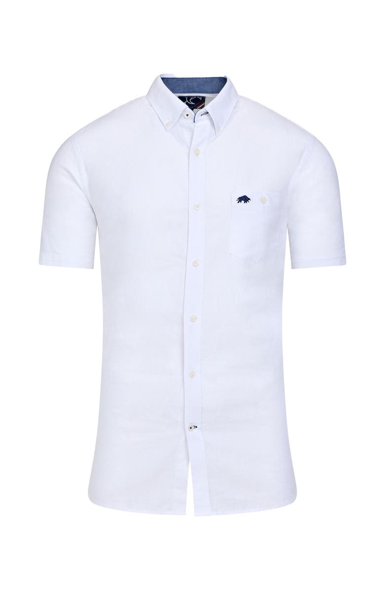 Raging Bull Short Sleeve Linen Blend Shirt, Alternate, color, White