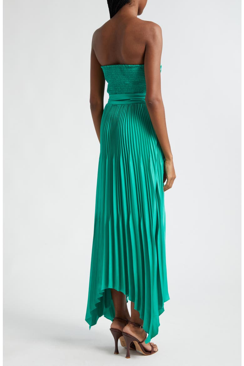 Fernanda Ruched Pleated Strapless Maxi Dress, Alternate, color, SEA GREEN