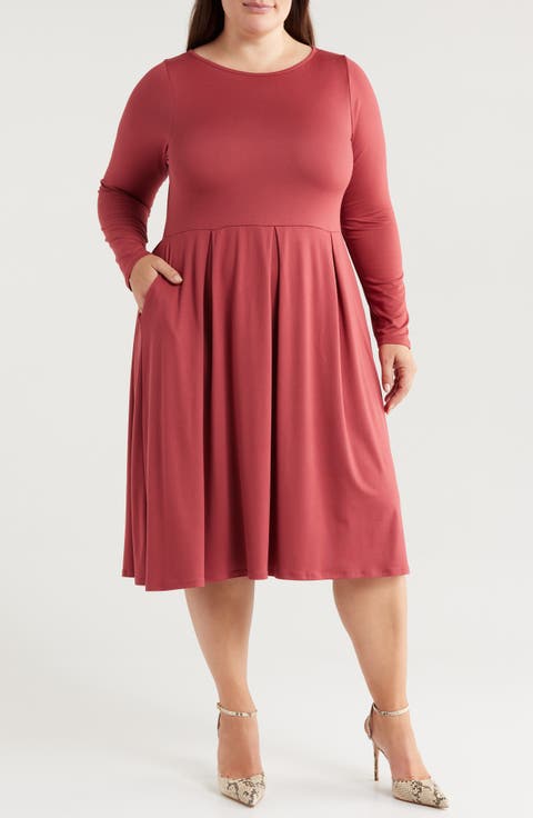 Fit & Flare Long Sleeve Jersey Midi Dress