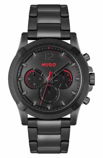 BOSS Impress Chronograph Leather Strap Watch, 46mm