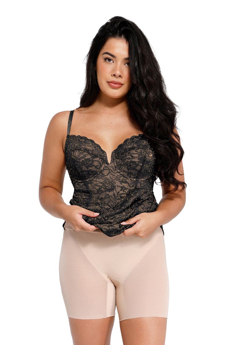 Popilush Shapewear All-Lace Hourglass Corset Side Slit Midi Dress, Alternate, color, 