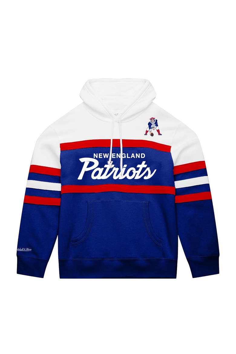 Men's Mitchell & Ness  White/Royal New England Patriots Big & Tall Head Coach Hoodie, Main, color, White
