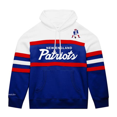Men's Mitchell & Ness  White/Royal New England Patriots Big & Tall Head Coach Hoodie