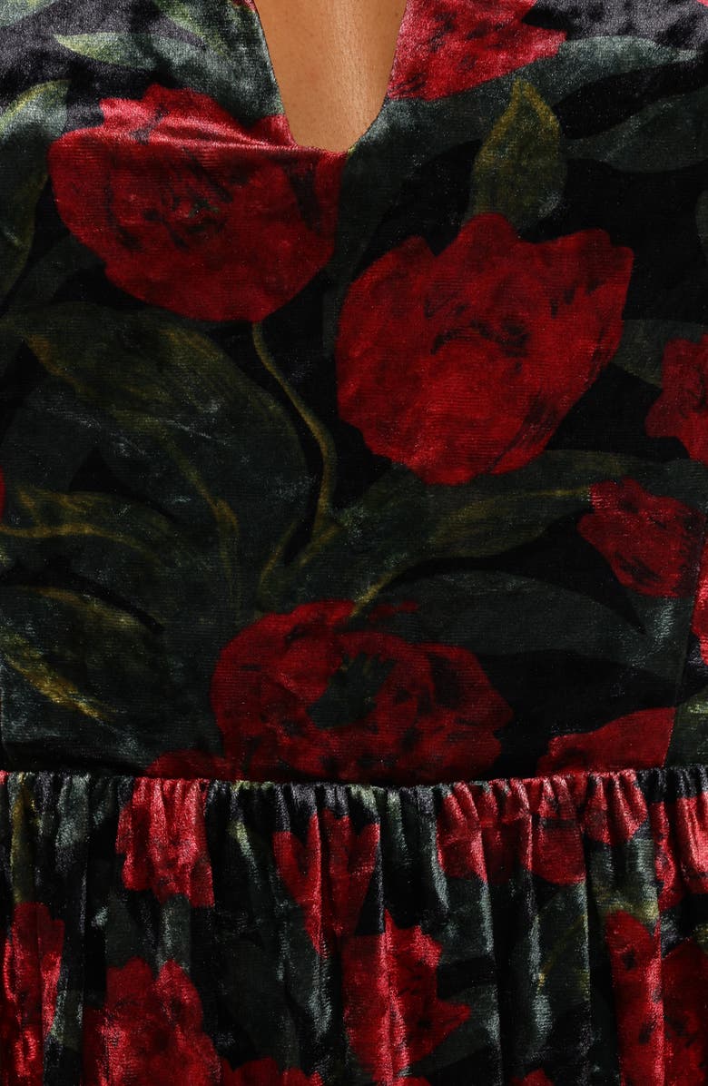 Petal & Pup Anders Floral Print Velvet Minidress, Alternate, color,