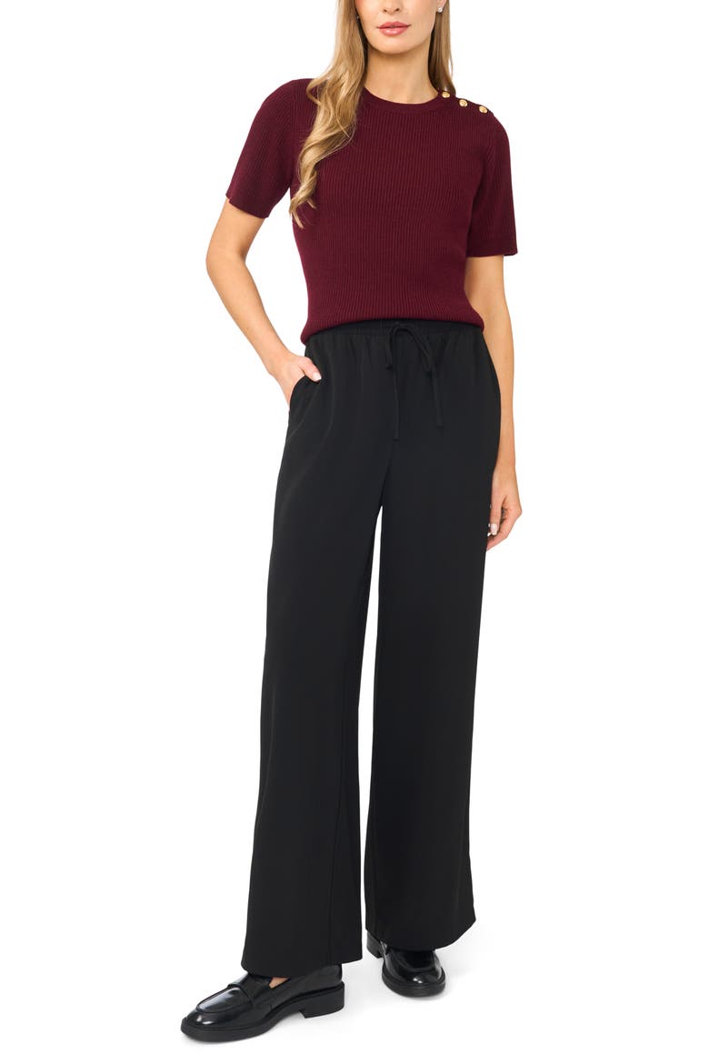 Button Shoulder Rib Short Sleeve Sweater, Alternate, color, RICH BURGUNDY