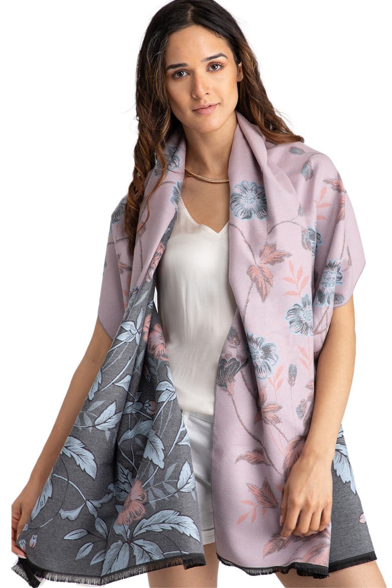 Floral Pattern Reversible Scarf, Alternate, color, GREY