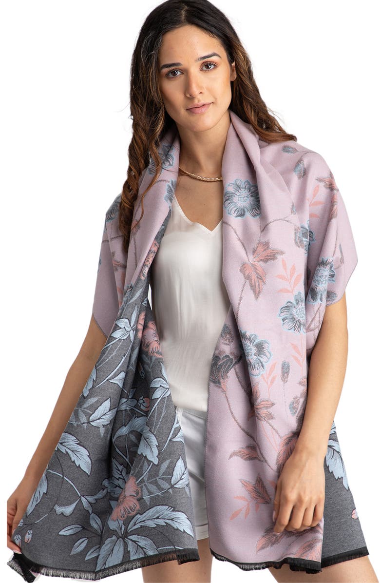 SAACHI Floral Pattern Reversible Scarf, Alternate, color, Grey
