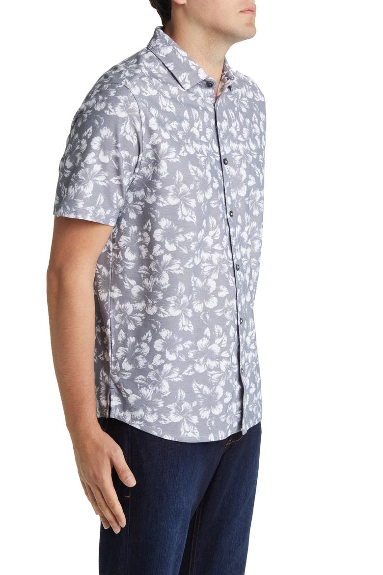 Flora IslandZone® Floral Piqué Short Sleeve Button-Up Shirt, Alternate, color, ULTIMATE GRAY