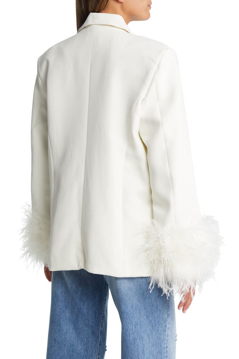 Iman Feather Trim Oversize Crepe Blazer, Alternate, color, IVORY