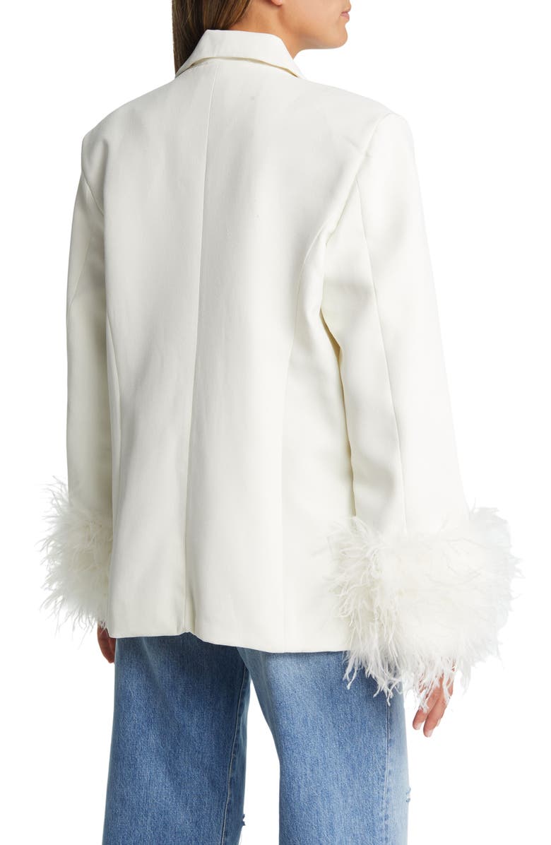 HOUSE OF CB Iman Feather Trim Oversize Crepe Blazer, Alternate, color, Ivory