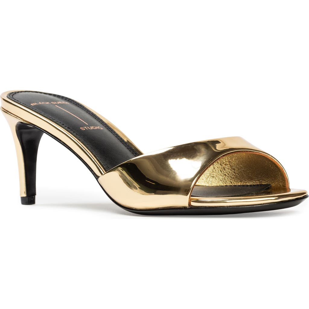 BLACK SUEDE STUDIO Freddie Slide Sandal in Gold Mirror Metallic