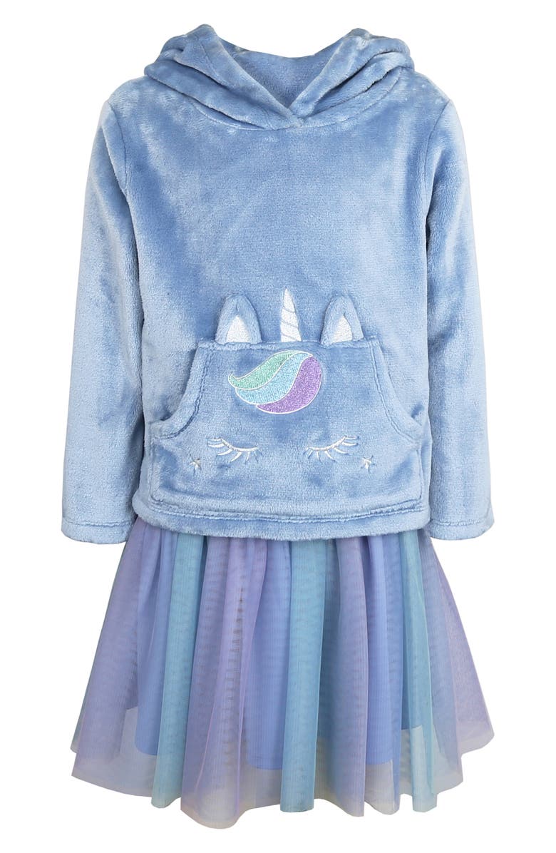 Zunie Kids' Tutu Dress & Fleece Hoodie Set, Alternate, color, Dusty Blue