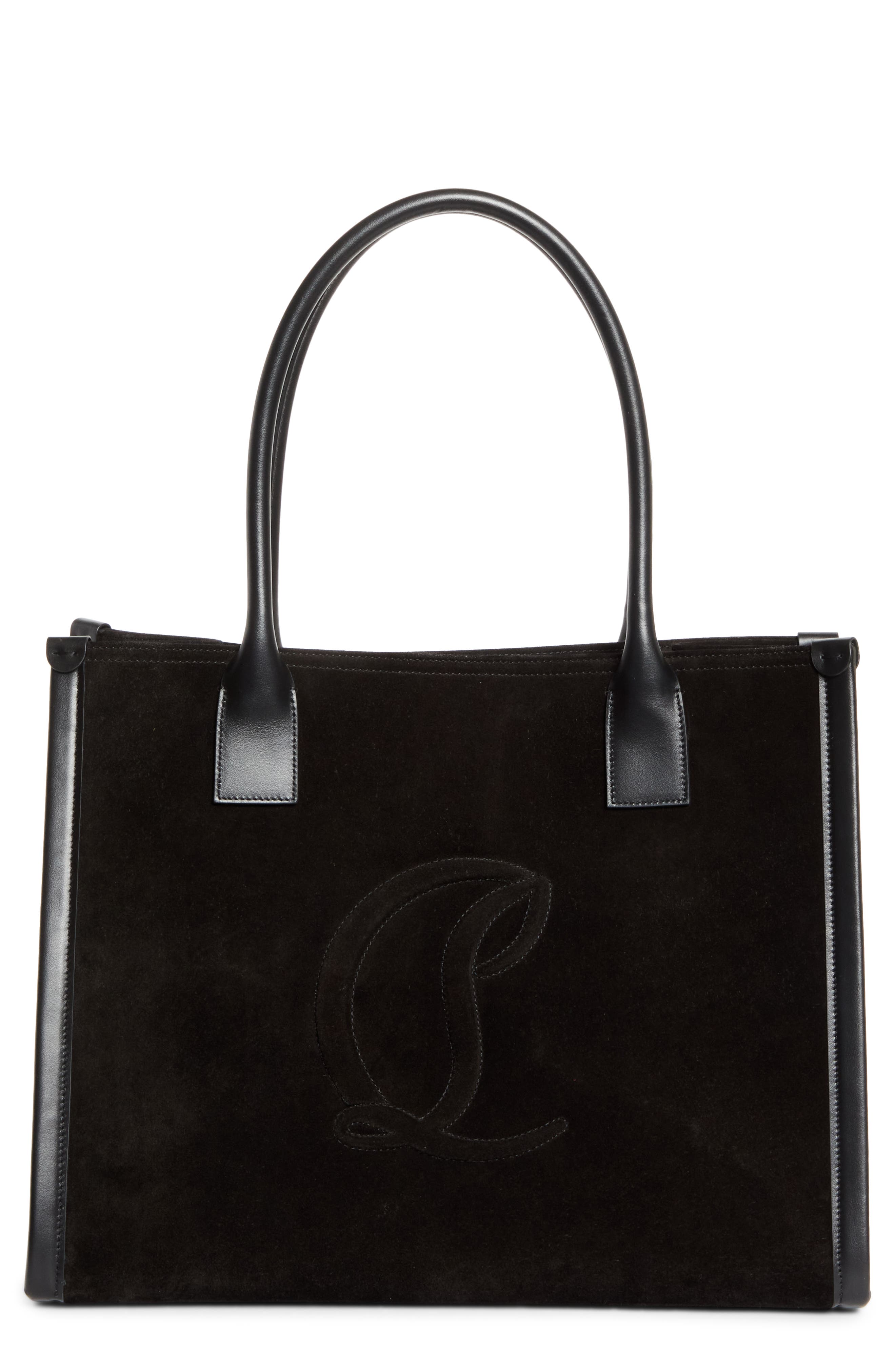 Christian Louboutin Large By My Side Uomo Suede East/West Tote, Main, color, Black