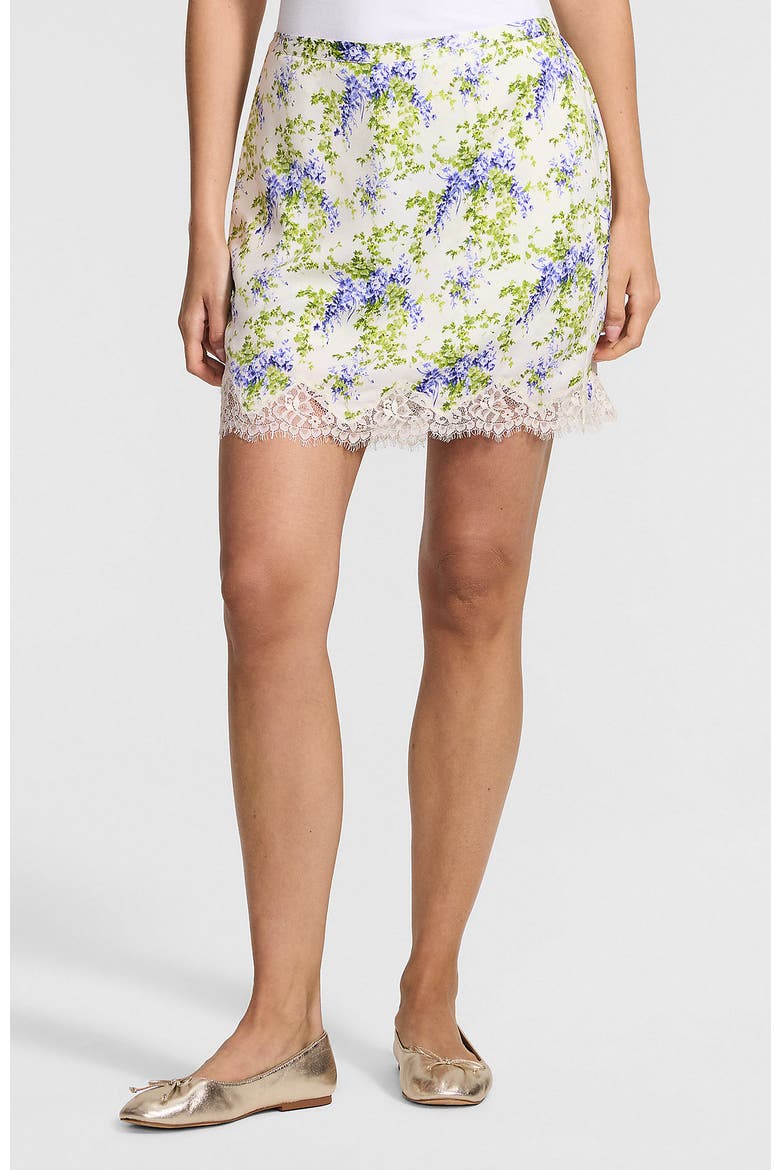 Creaseless Silky Lace Trim Skort, Main, color, Ivory/Periwinkle Blooms
