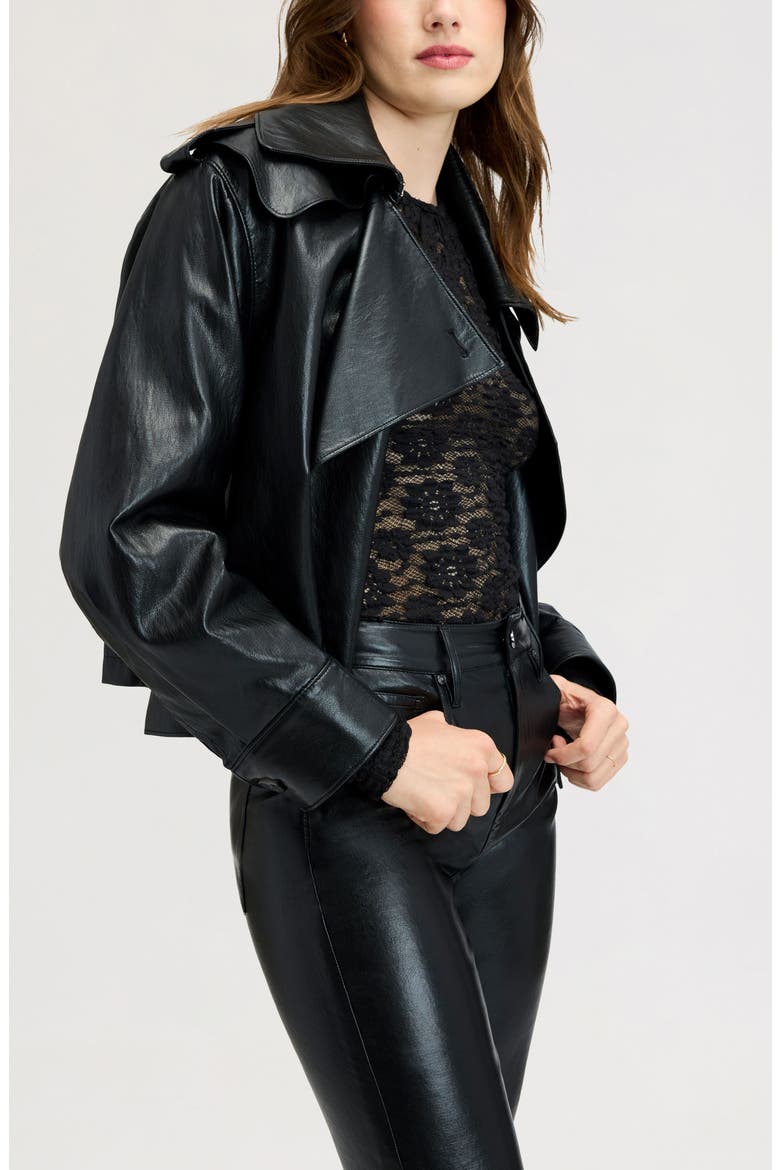 Draped Faux Leather Jacket, Main, color, TRUE BLACK