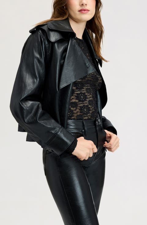 Draped Faux Leather Jacket