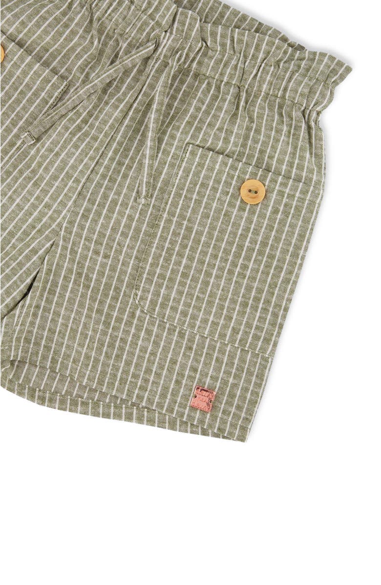 Deux par Deux Little Girl's Linen Short With Pockets Medium Green And Cream Striped, Alternate, color,
