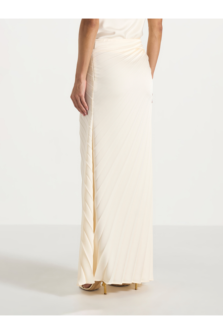 Fiona Satin Fan Pleat Maxi Skirt, Alternate, color, Ivory