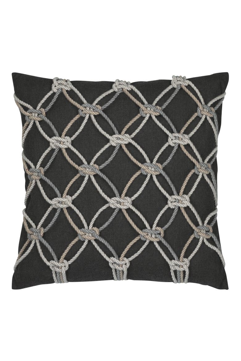 Rope Hand Knotted Macrame Indoor & Outdoor Woven Accent Pillow, Main, color, Carbon