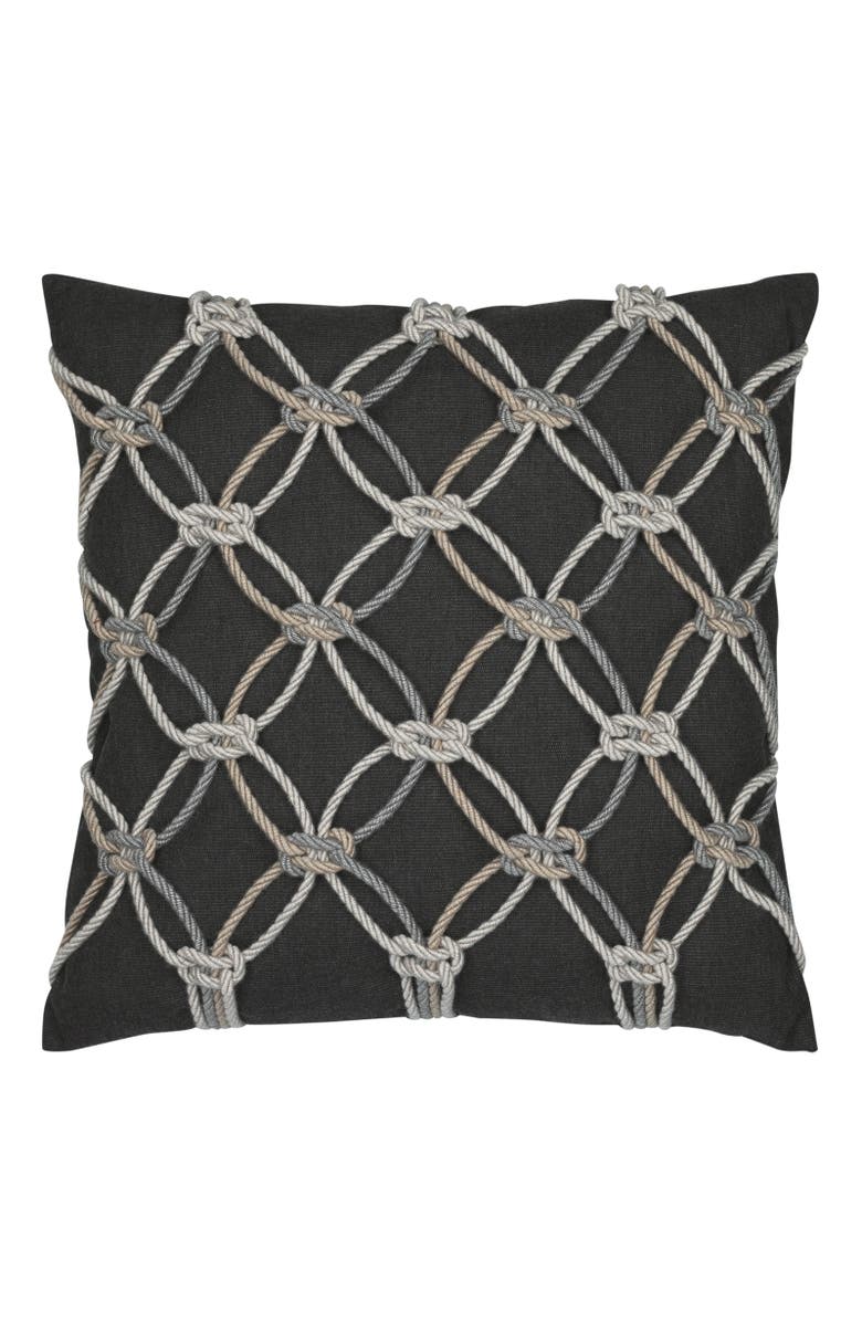Elaine Smith Rope Hand Knotted Macrame Indoor & Outdoor Woven Accent Pillow, 20x20, Main, color, Carbon