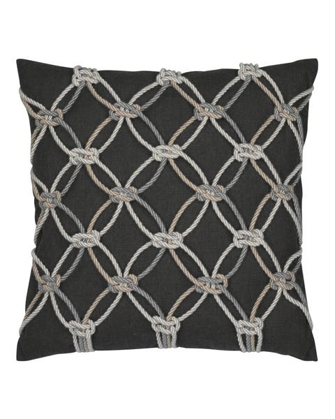 Rope Hand Knotted Macrame Indoor & Outdoor Woven Accent Pillow, 20x20