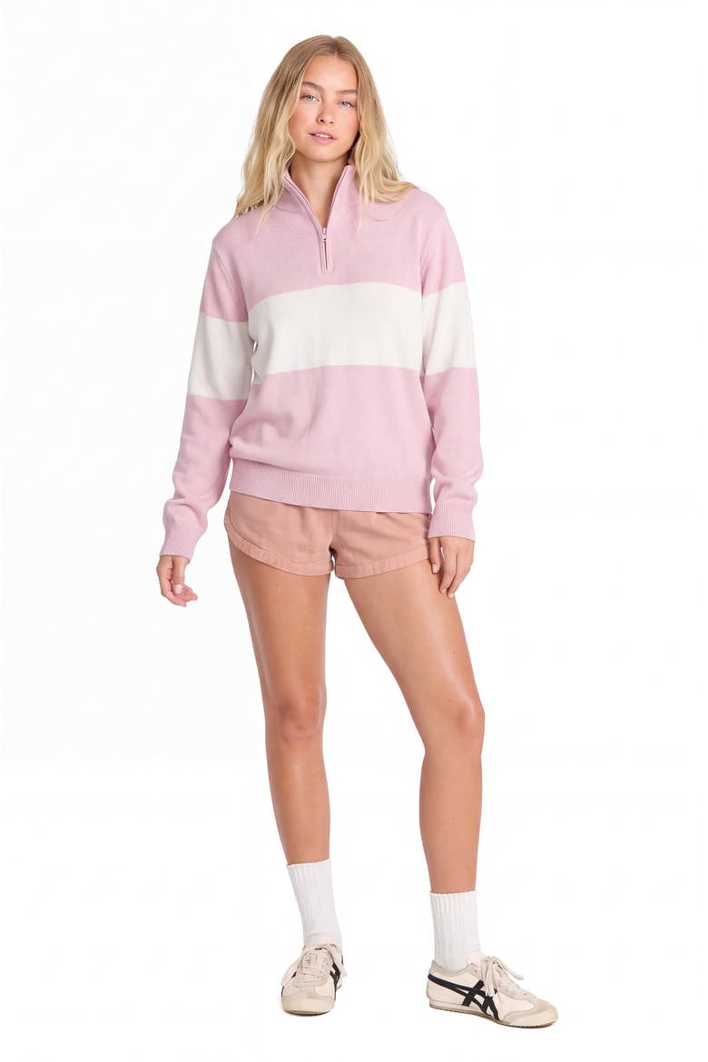Colorblock Stripe Quarter Zip Cotton Sweater, Alternate, color, Pink/White