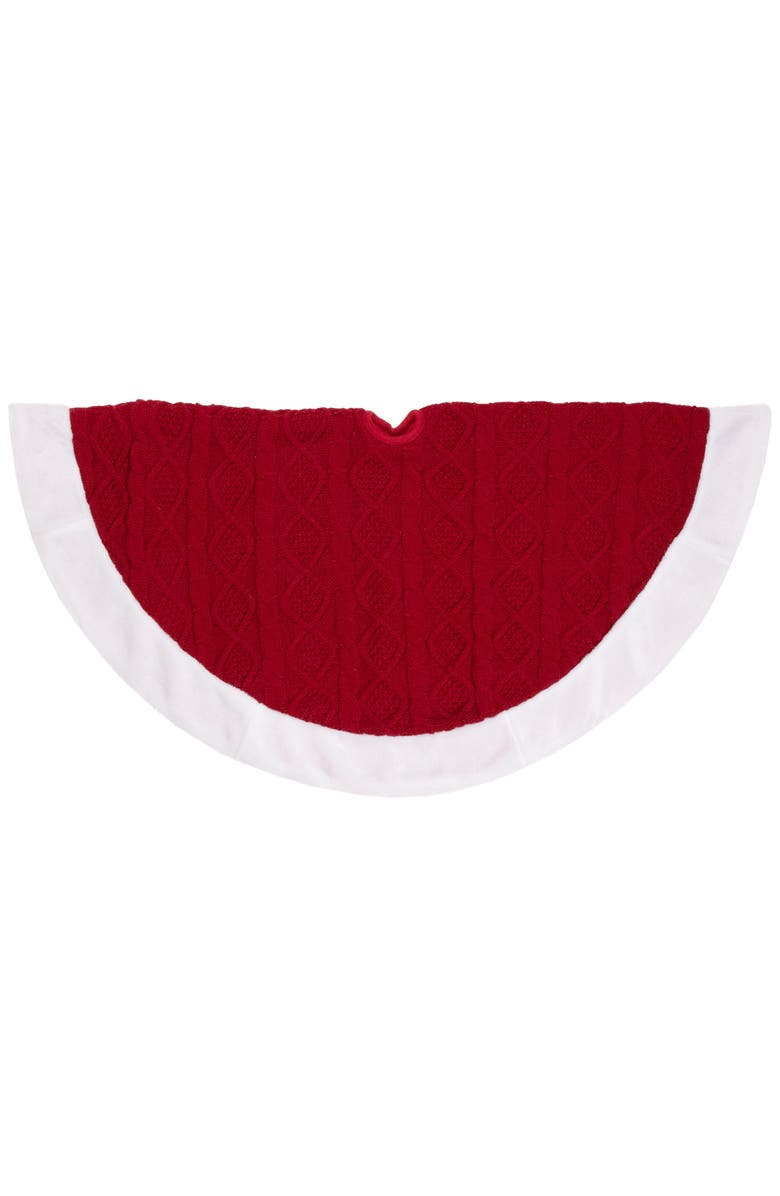 Northlight Cable Knit Christmas Tree Skirt - 48" - Red and White, Alternate, color, Red