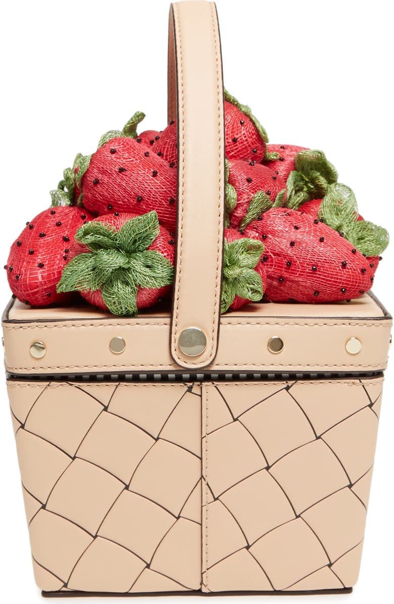 Kate Spade New York picnic perfect strawberry woven leather basket bag, Alternate, color,
