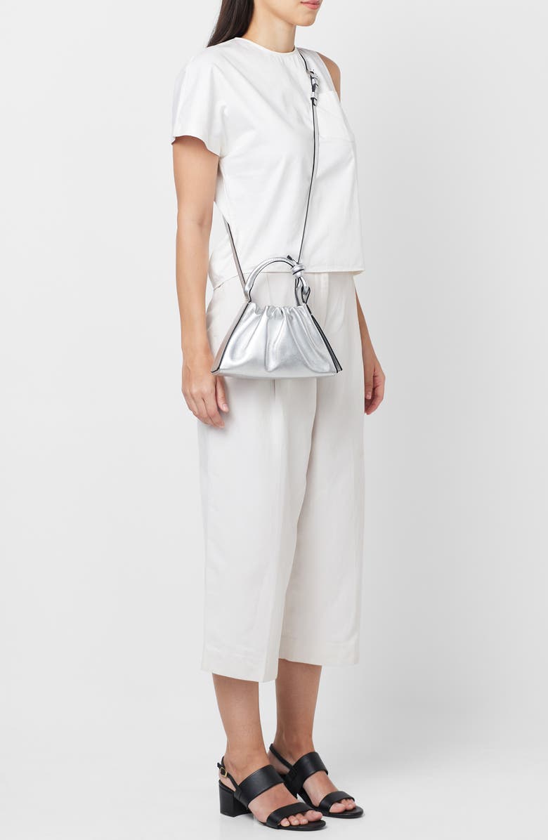 behno Mini Tina Ruched Metallic Leather Baguette Top Handle Bag, Alternate, color, Silver